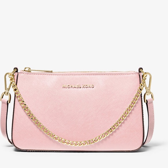 Authentic NWT Michael Kors Jet Set Medium Saffiano Leather Crossbody Pink Bag - Picture 2 of 4